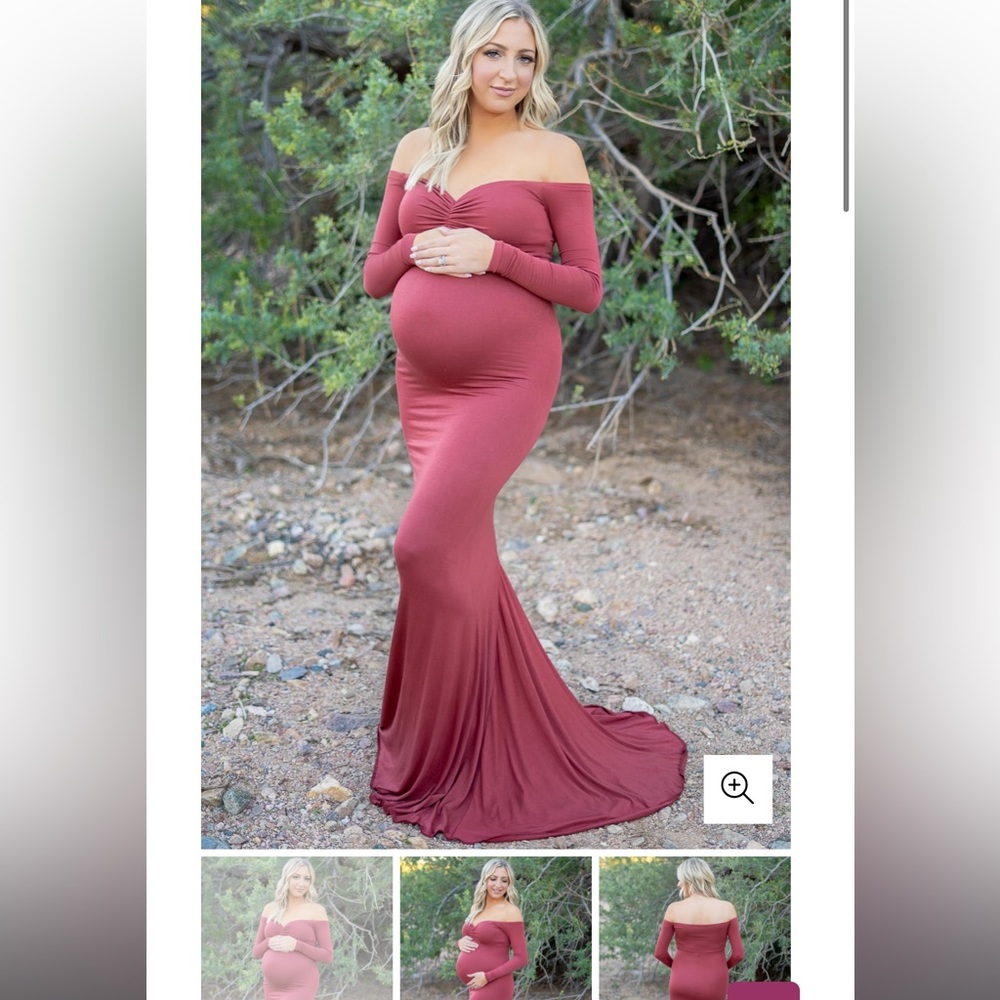 King-Sleeve Baby Shower Maternity Gown with Mini Train